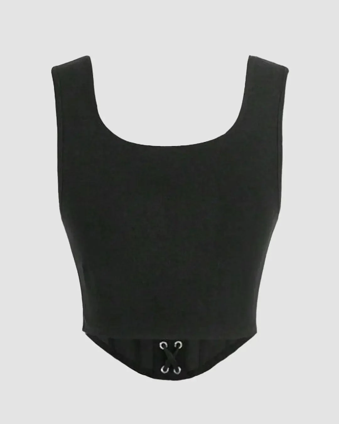 Sweetheart Neck Lace-Up Boned Sleeveless Corset Top in Black - Image 3