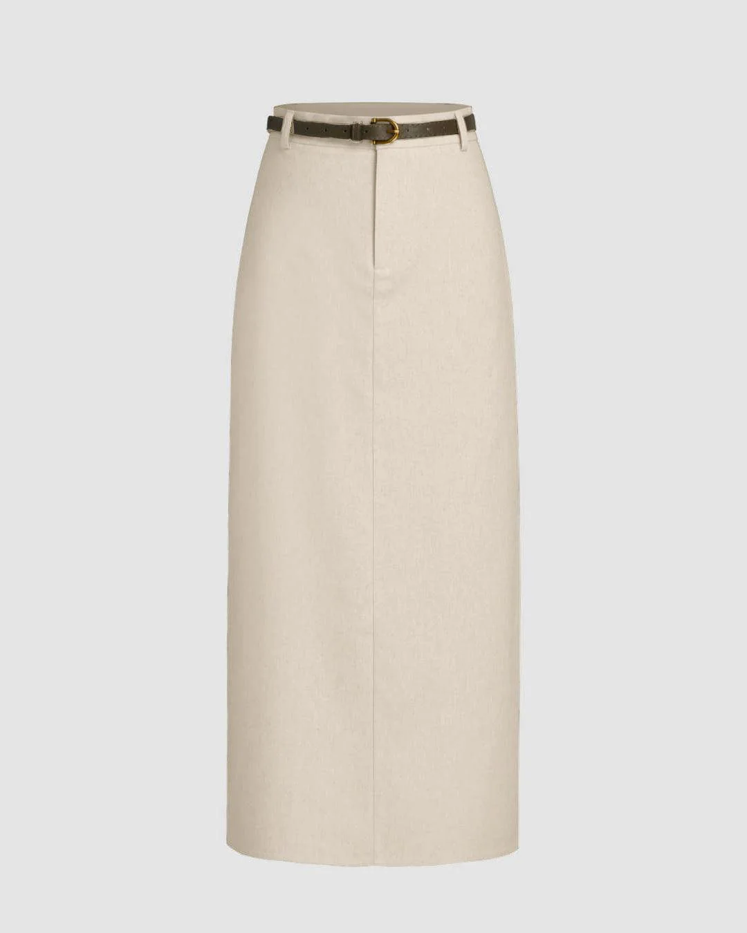 Linen-blend Mid Rise Solid Midi Skirt Without Belt In Apricot