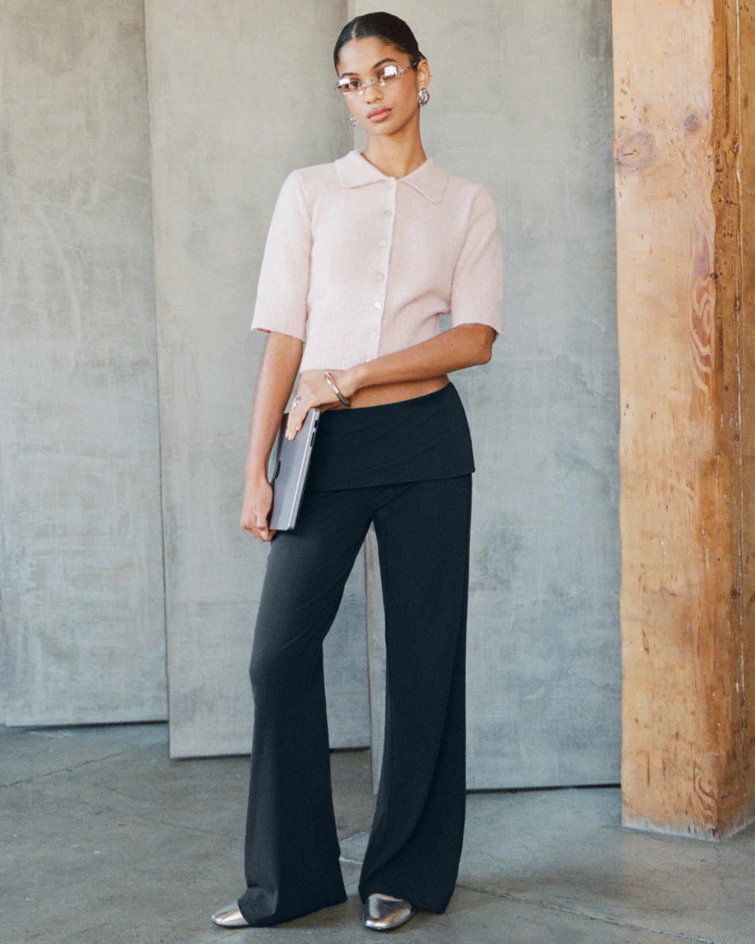 Low Rise Flared Trousers in Navy Blue - Image 3