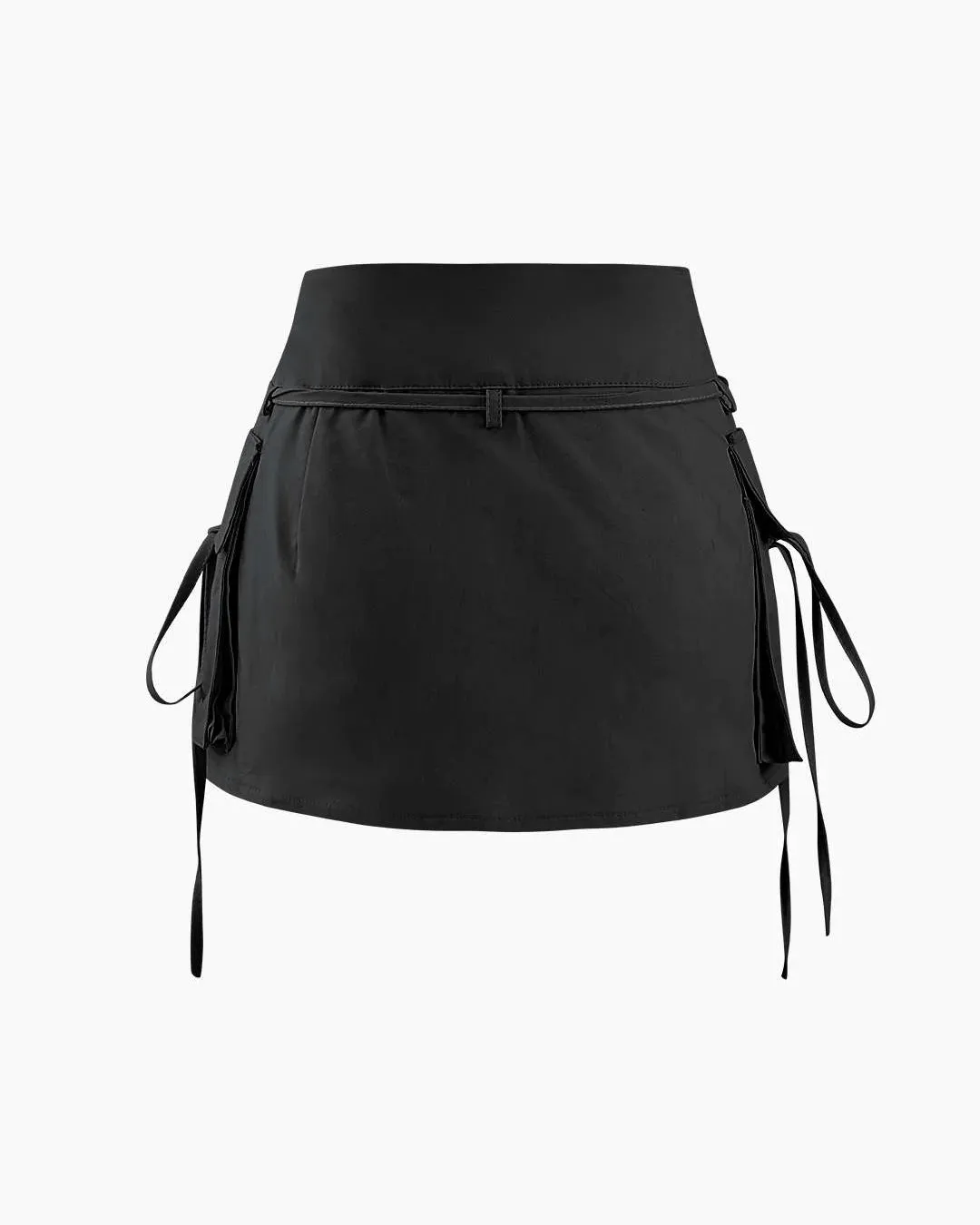 Low Rise Tie Cargo Mini Skirt In Black - Image 2