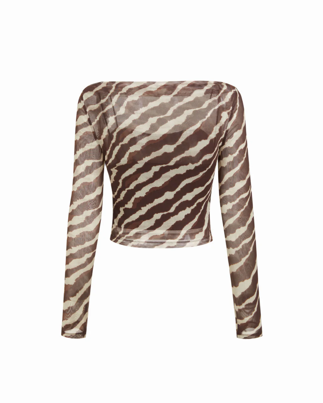Mesh Leopard Boat Neck Long Sleeve See-through Cami Top - Image 2