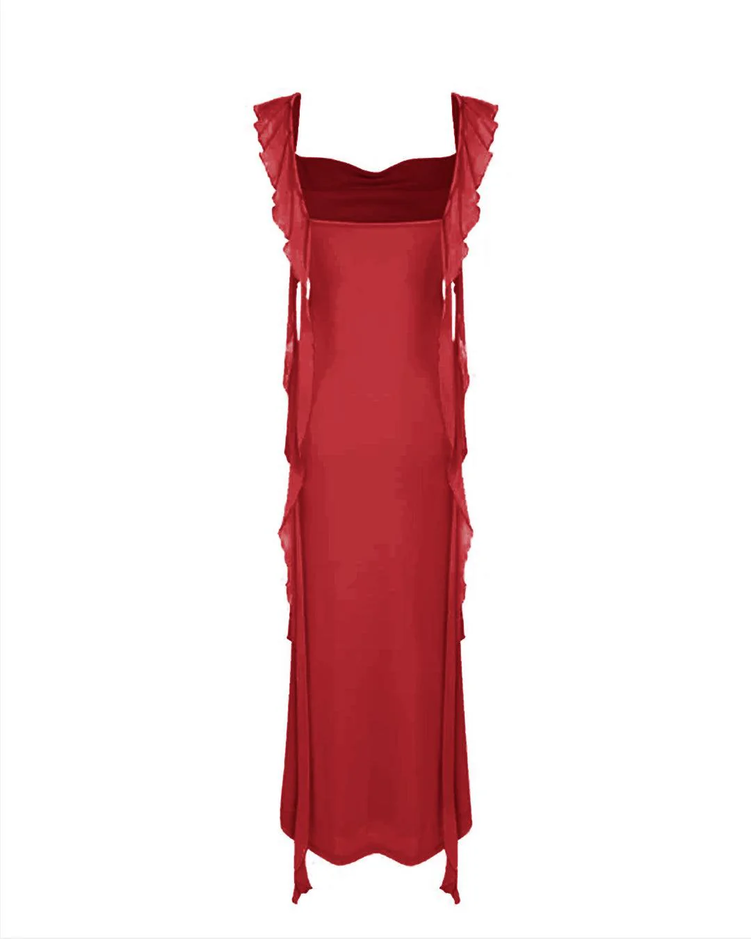 Mesh Ruffle Red Maxi Dress - Image 2