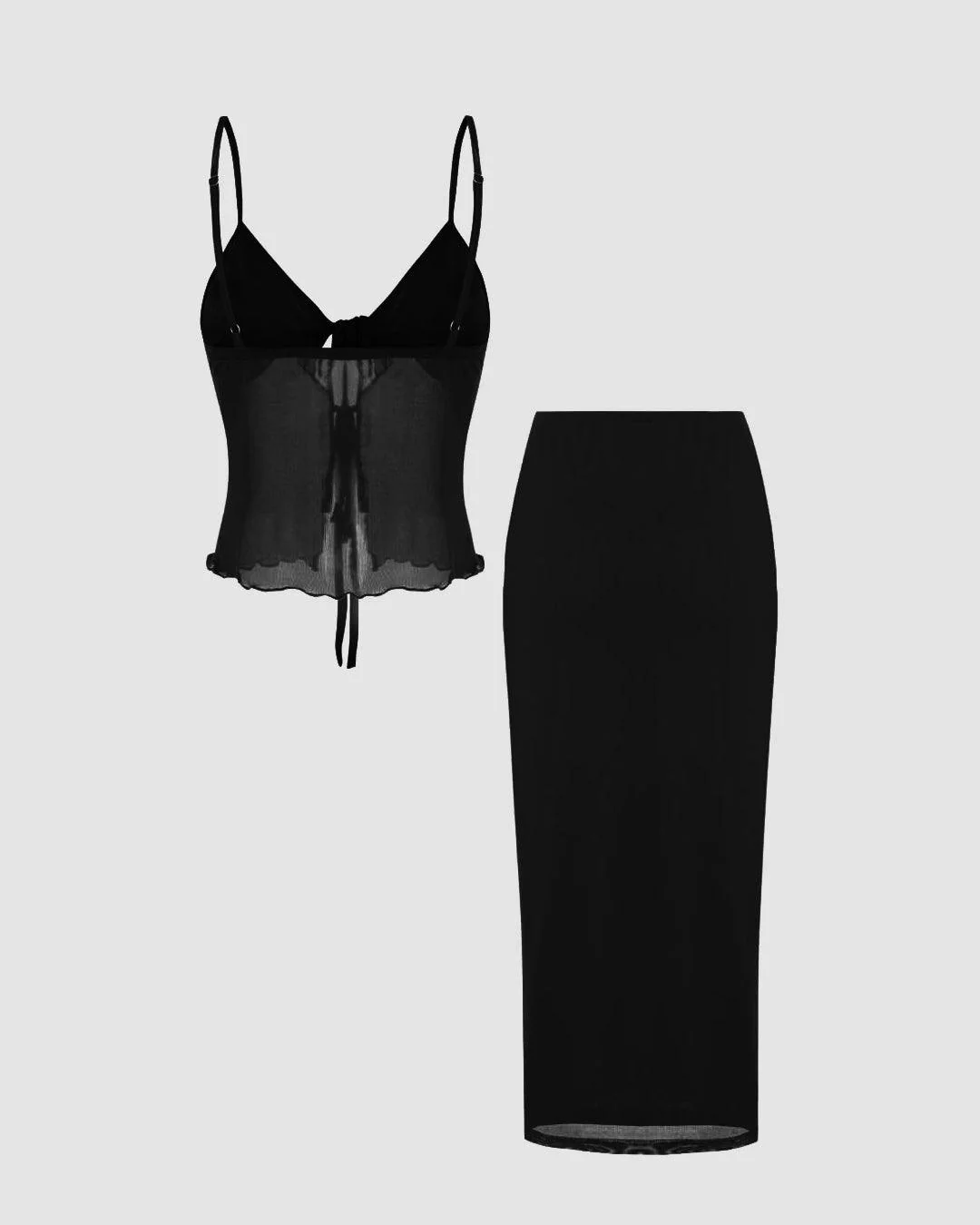 Mesh Sweetheart Top & Split Maxi Skirt In Black - Image 2