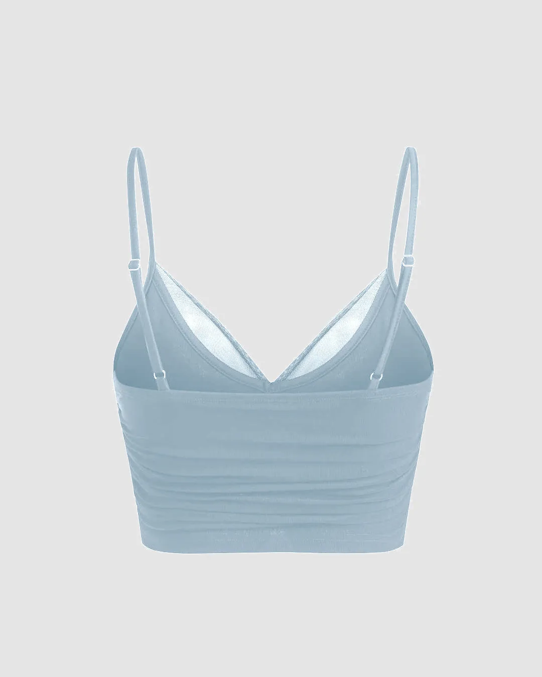 Mesh V-Neck Ruched Strappy Dusty Blue Crop Top - Image 2