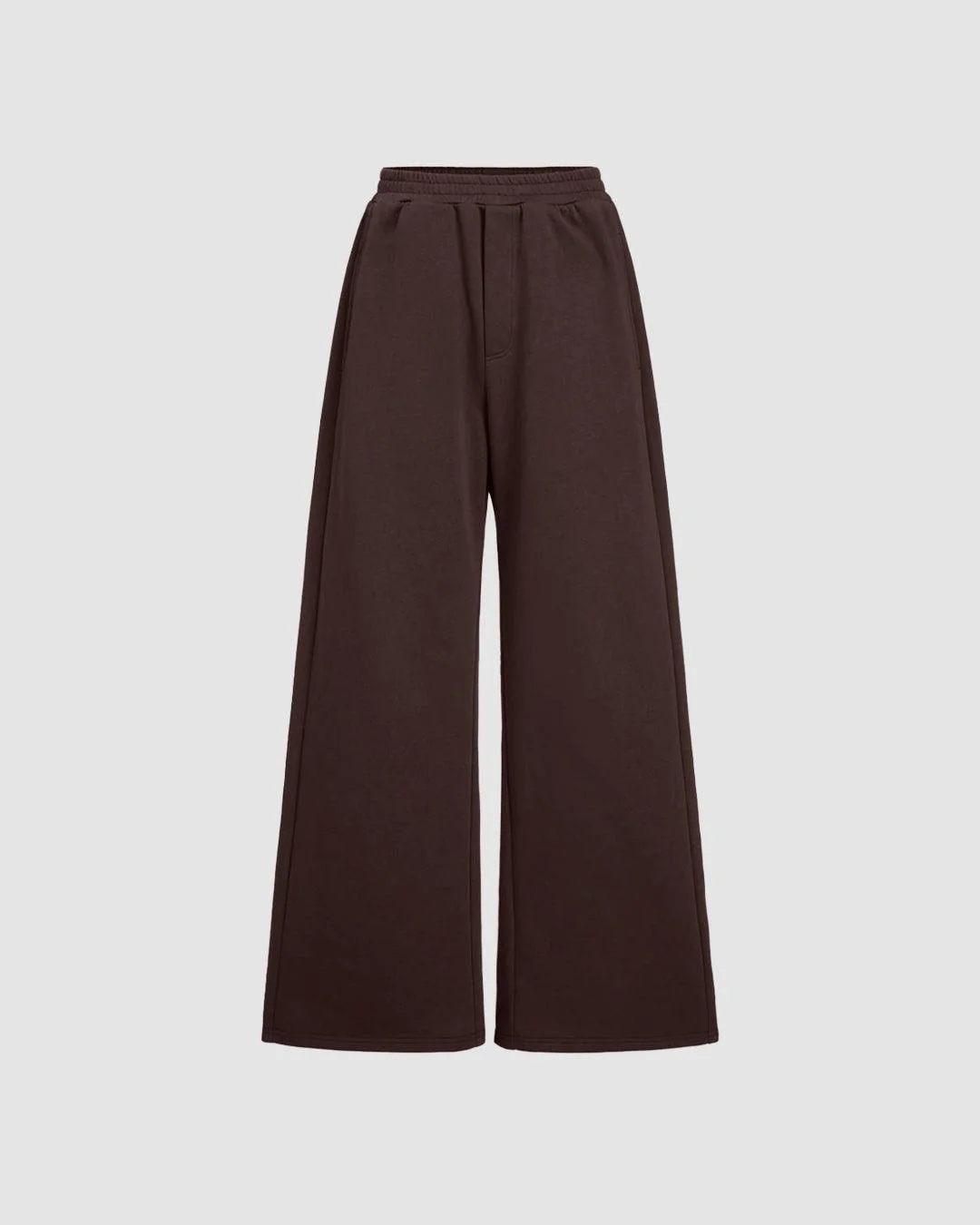 Mid Rise Elastic Waist Wide Leg Trousers In Chocolate Brown