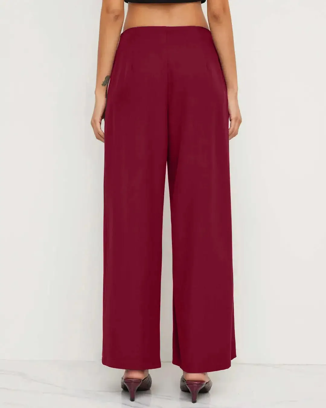 Mid Rise Pleated Wide Leg Trousers Redberry - Image 4