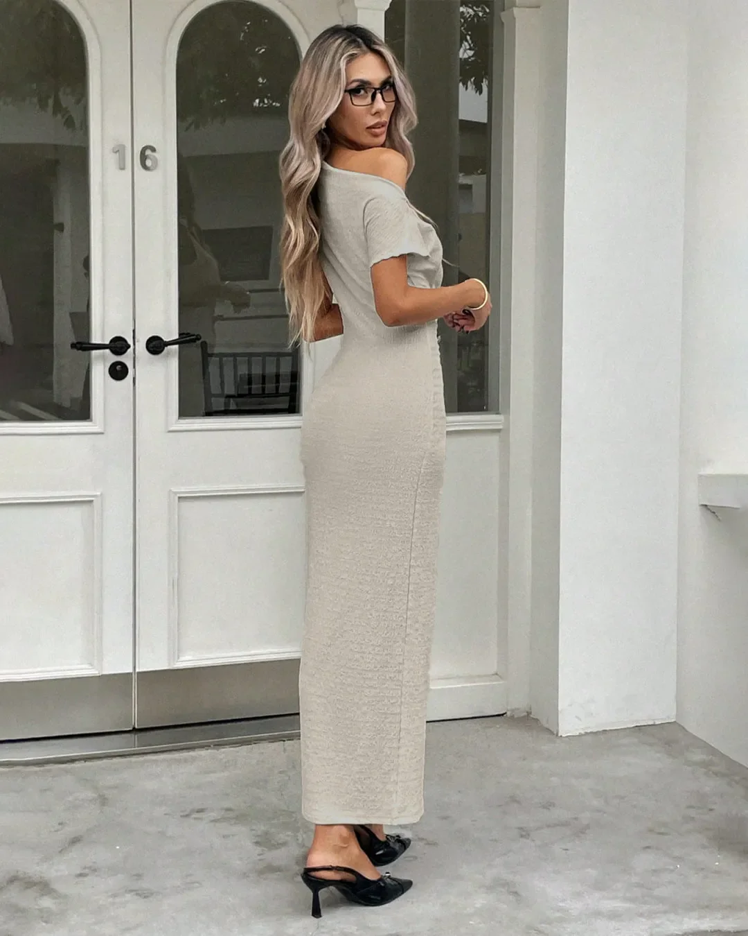 Minimalist Bodycon Maxi Dress in  Light Grey - Image 3