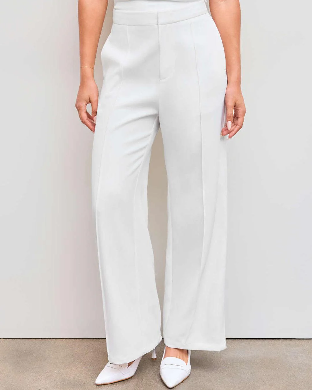 Minimalist Wide Leg Pants In White - Image 3