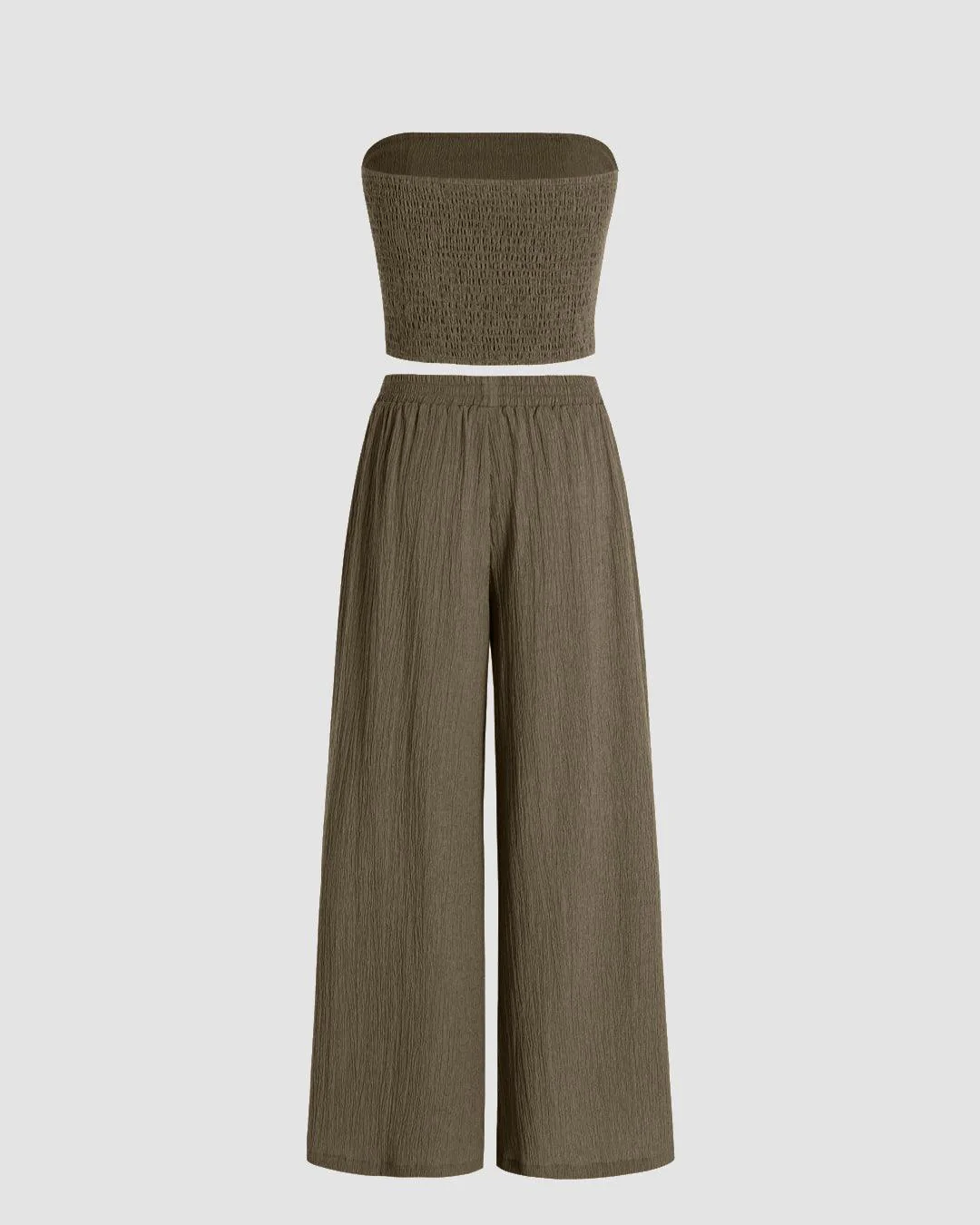 Off Shoulder Crop Top And Wide Leg Pant In Dark Grey - Image 2