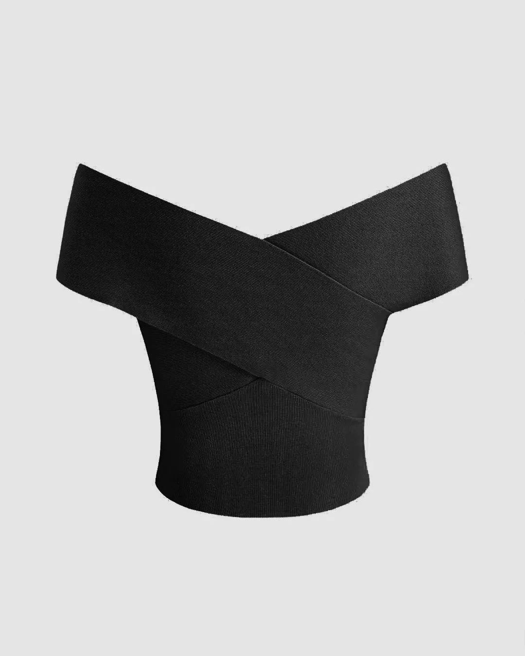 Off-shoulder Ruched Black Crop Top - Image 2