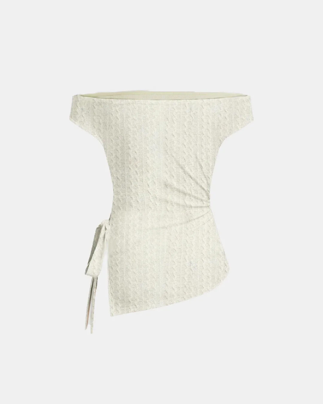 Off-shoulder Ruched Knotted Asymmetrical Hem Top in White - Image 3