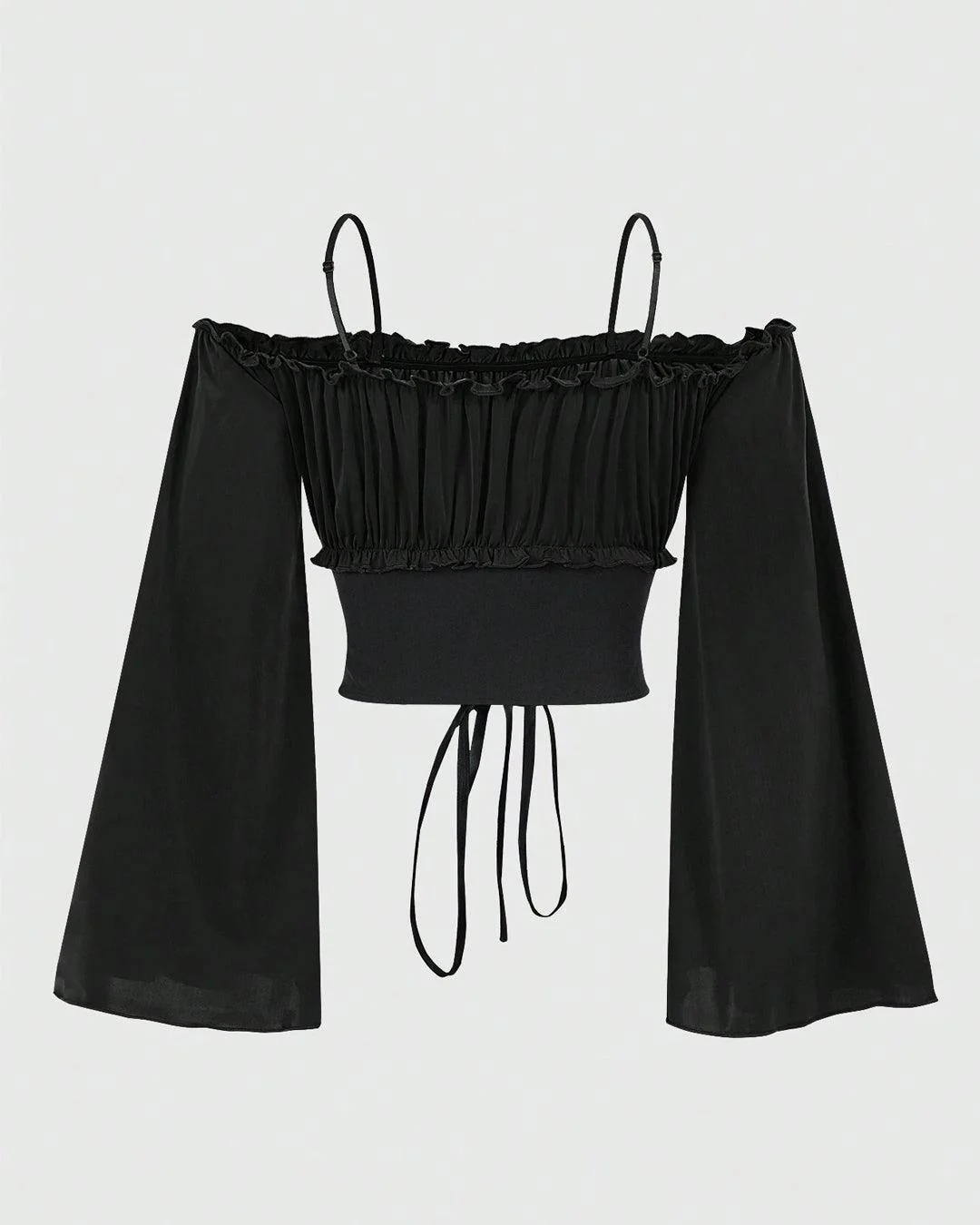 Off-The-Shoulder Bell Sleeve Short Top In Black - Image 2