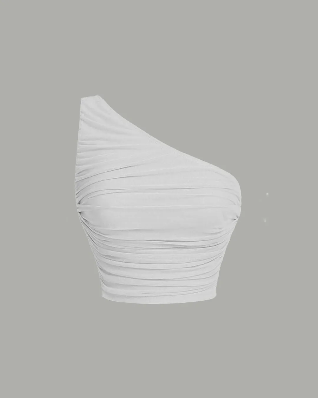 One Shoulder Ruched Waist Slim Fit White Mesh Top