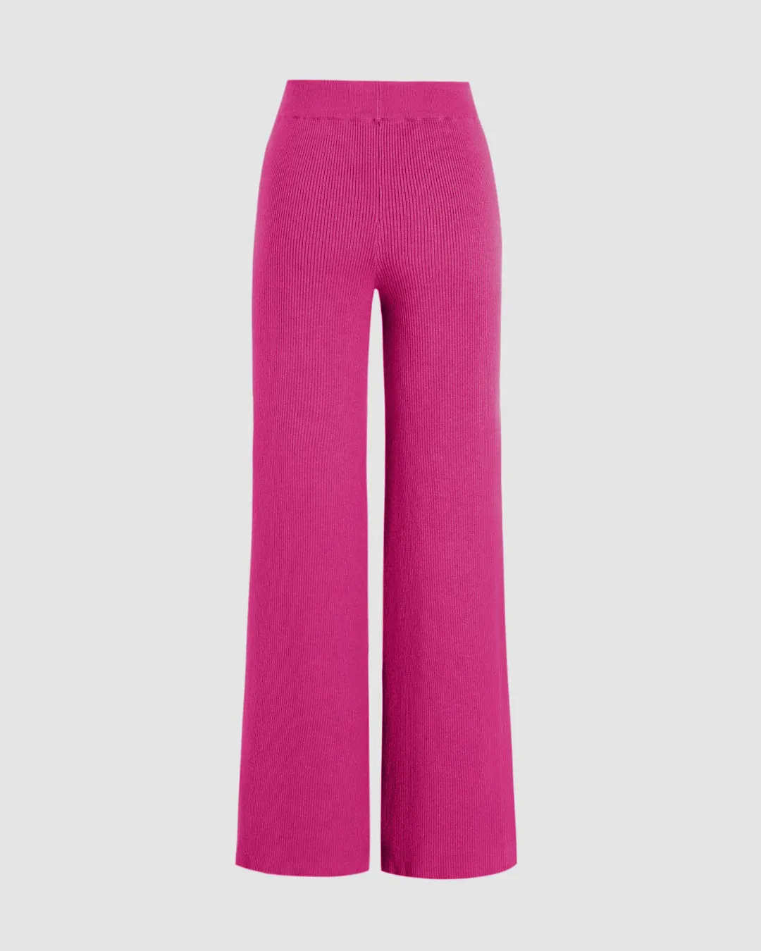 Pink Ribbed Wide Leg Trousers - Image 2