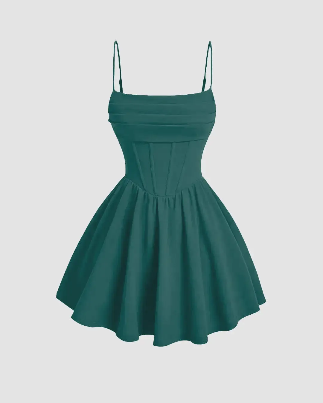 Pleated Waist Cami Short Dress In Mint Green