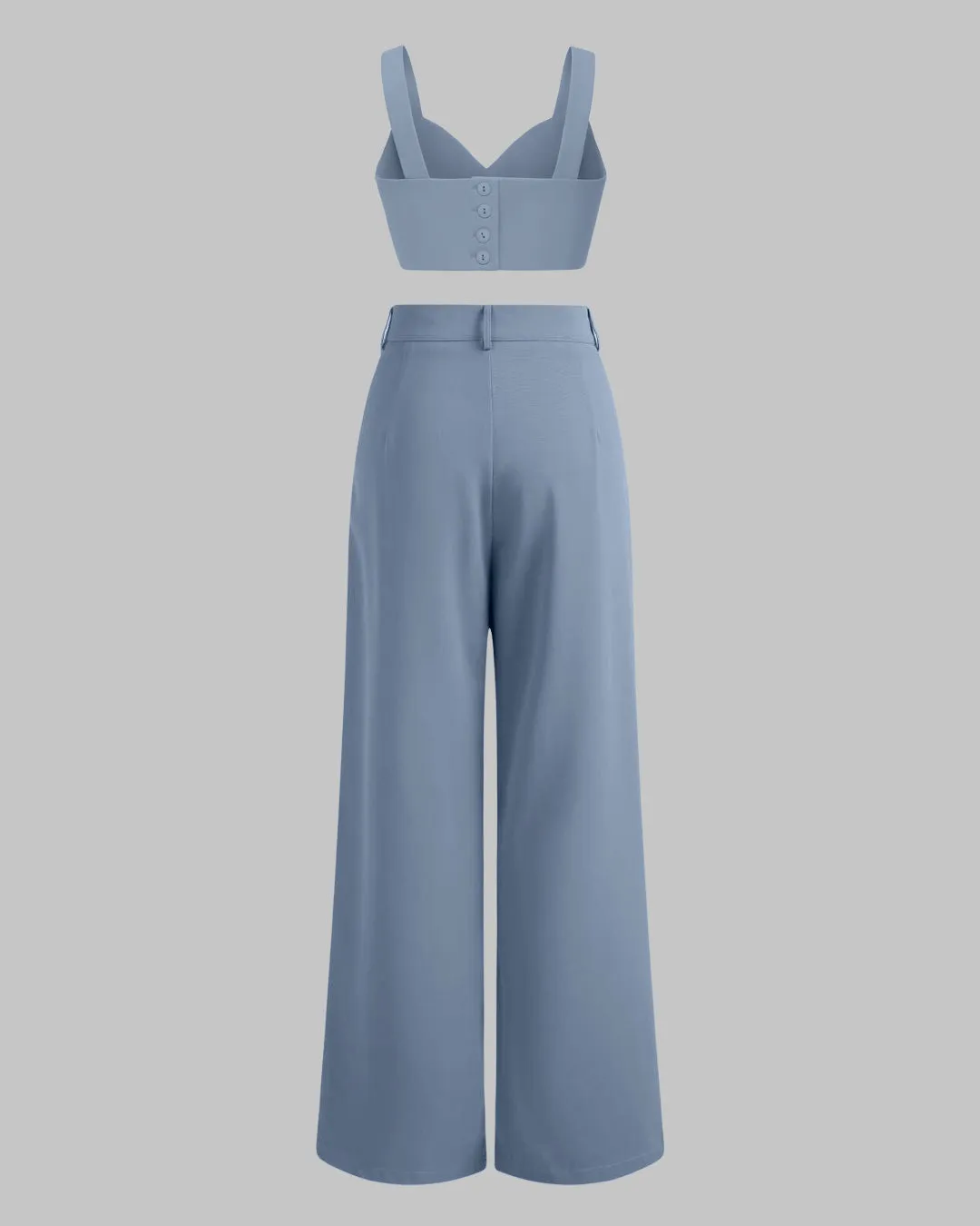Premium Quality Set Of Two Cropped Top With Korean Style Baggy Trouser In Blue - Image 2