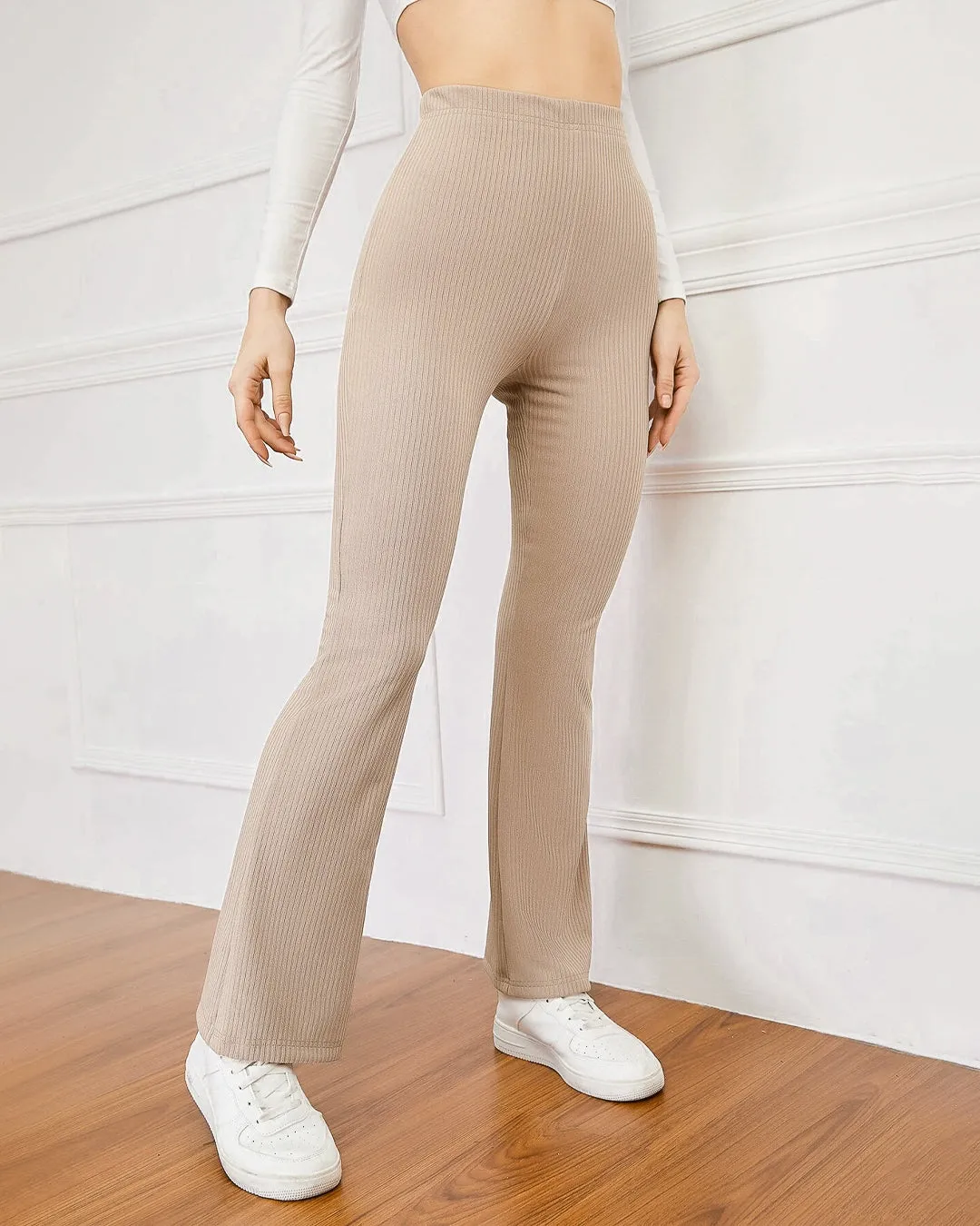 Ribbed apricot flare trouser