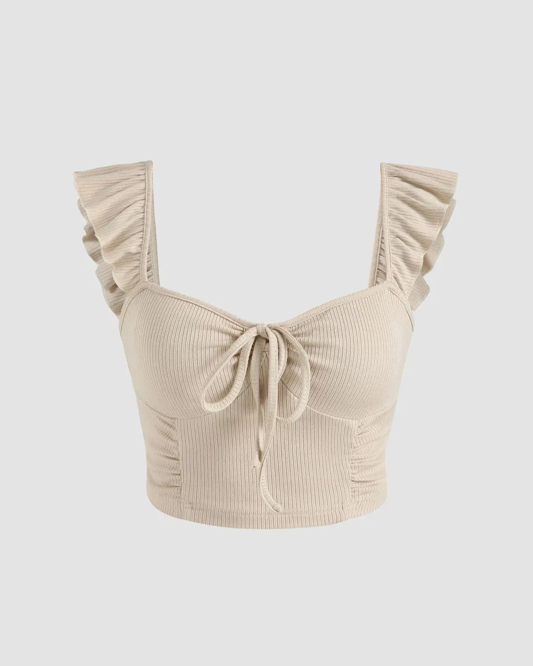 Ribbed apricot frill top