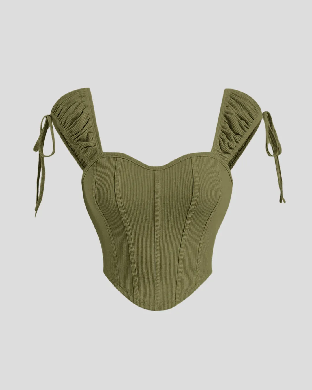 Ribbed Corset Style Sleeveless Top in Avocado