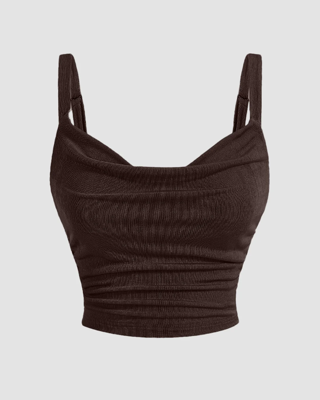 Ruched Cowl Neck Cami Top in Chocolate
