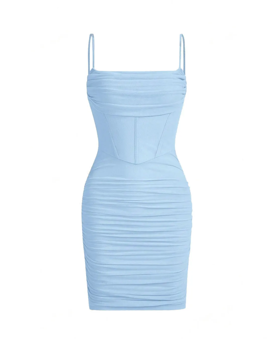 Ruched Mesh Cami Summer Short Bodycon Dress In Blue