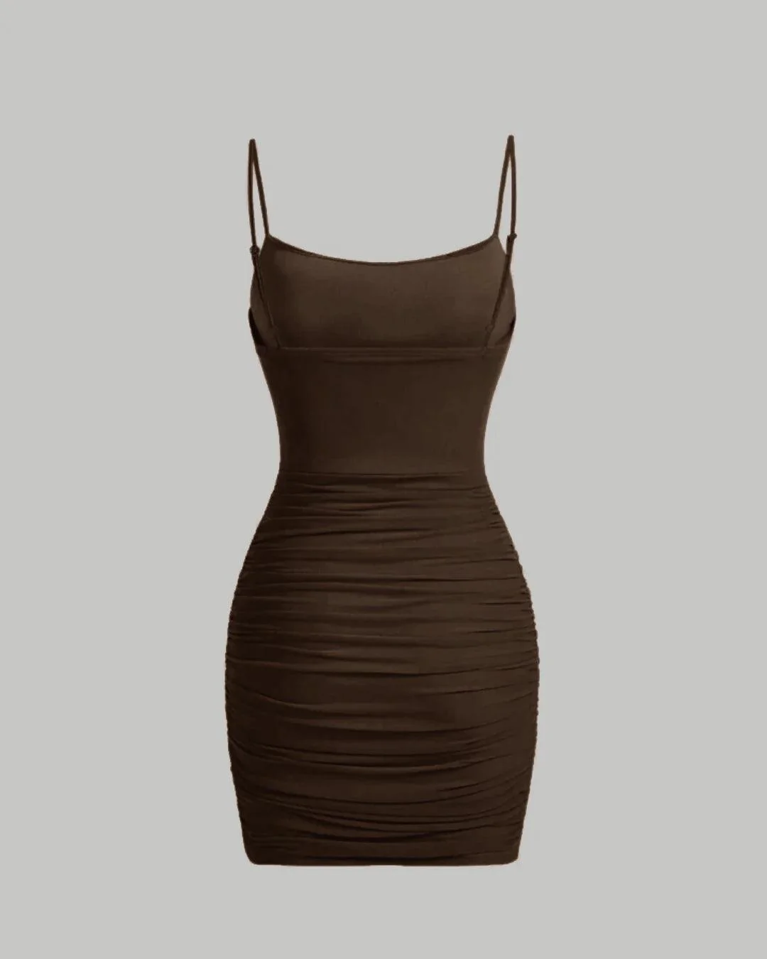 Ruched Mesh Cami Summer Short Bodycon Dress In Brown - Image 2