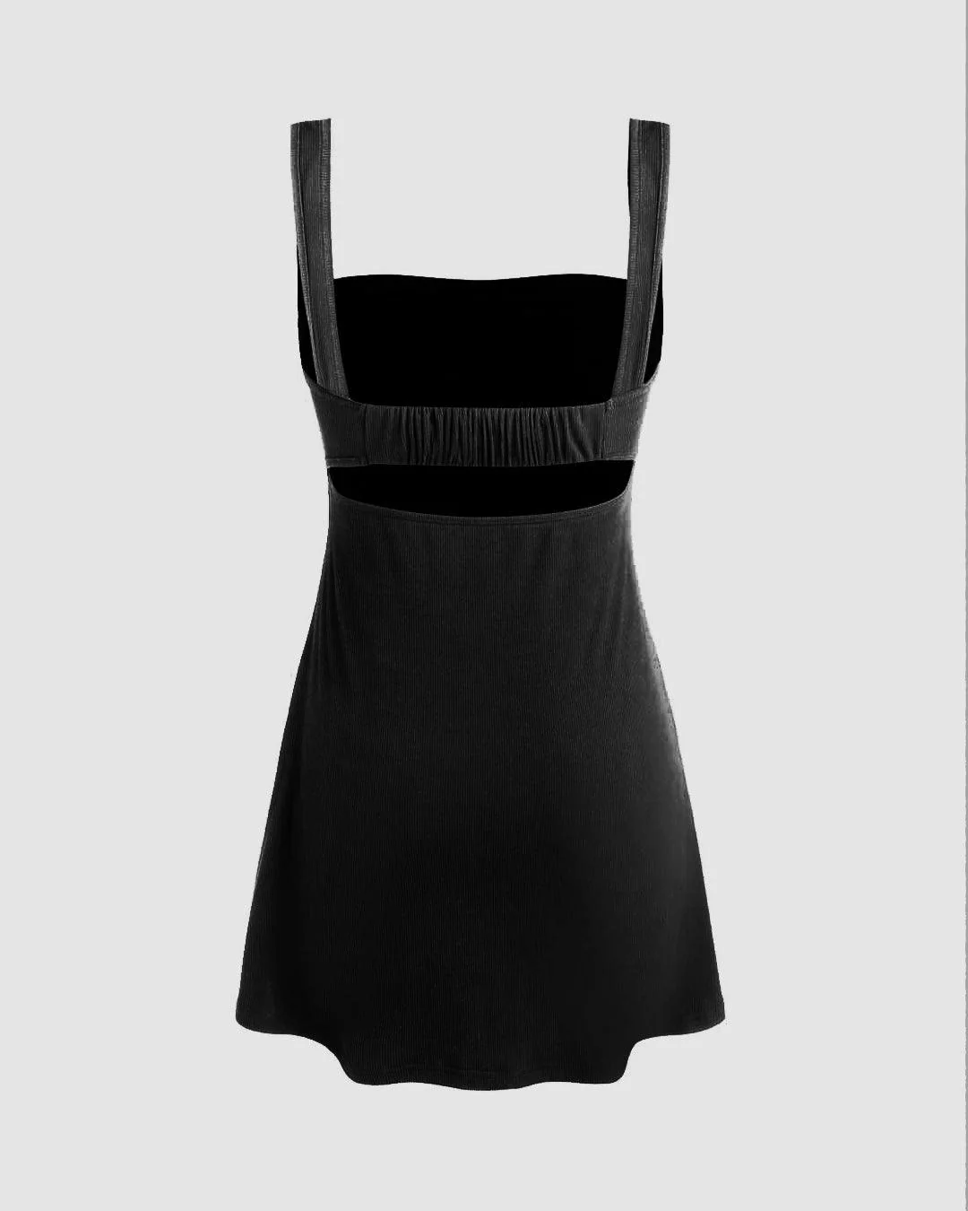 Ruched Square Neck Mini Dress In Black - Image 3