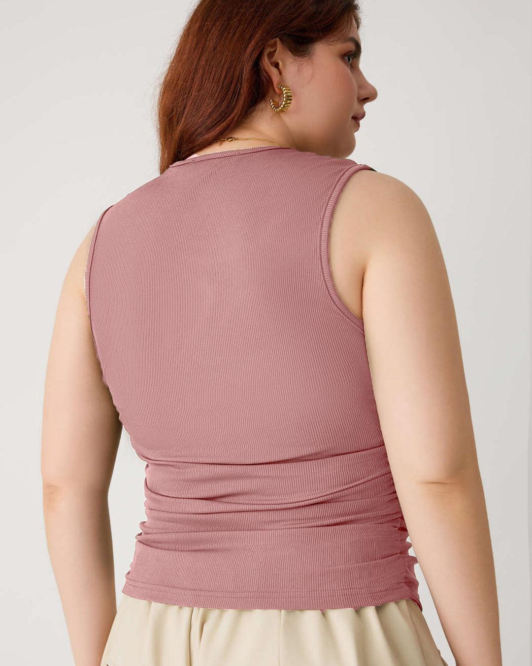 Ruched Square Neck Pink Crop Top Curve & Plus - Image 2