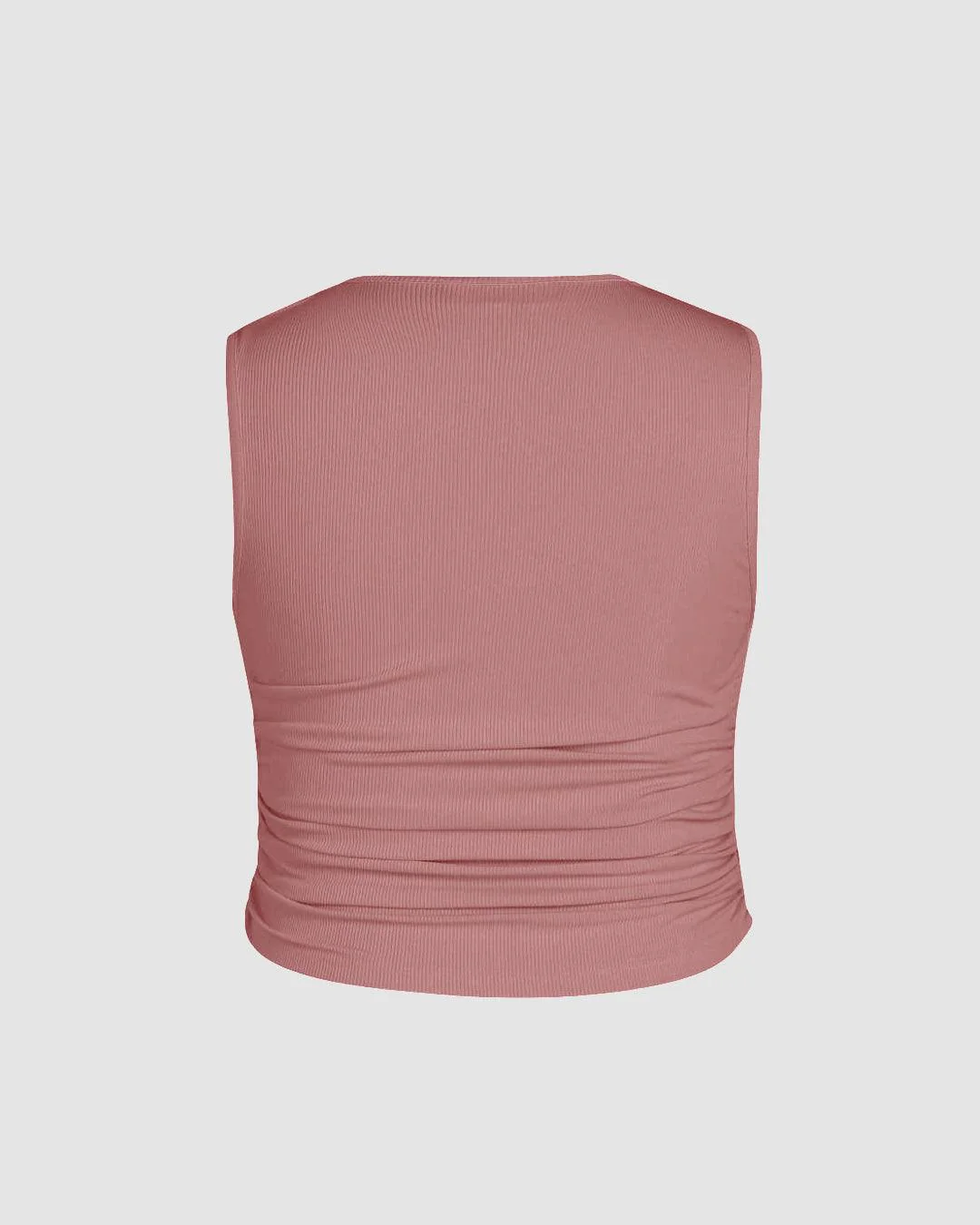Ruched Square Neck Pink Crop Top Curve & Plus - Image 4