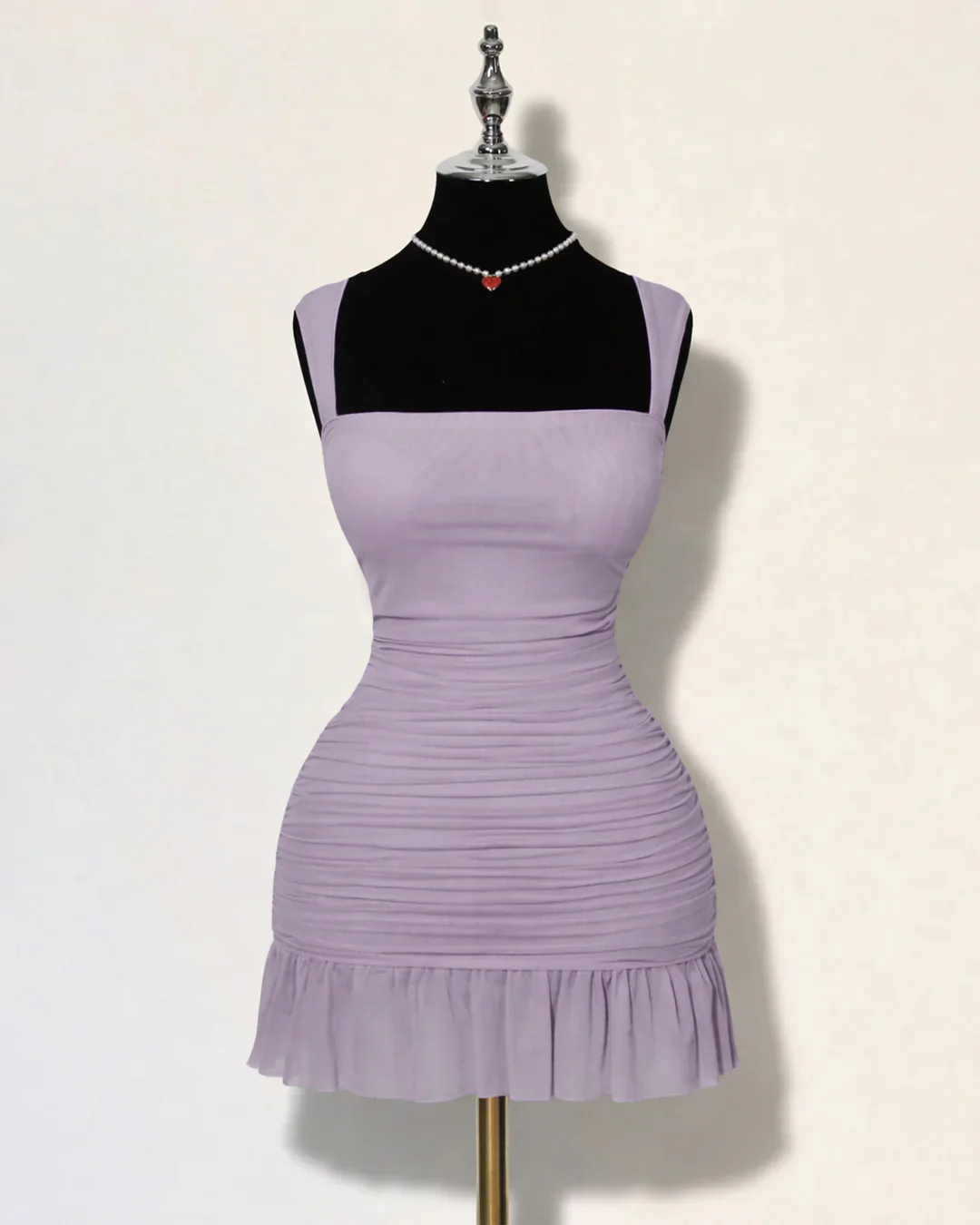 Ruffle Hem Square Neck Mini Fitted Dress in Lilac