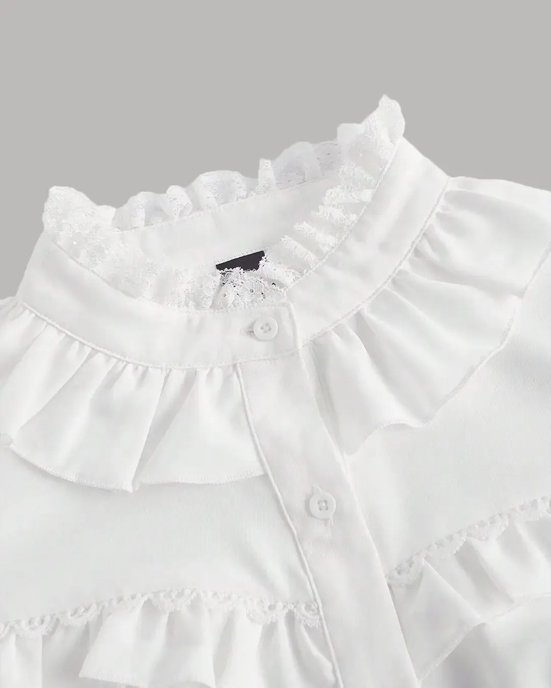 Ruffle Trim Flounce Sleeve Cropped Long Sleeve Top - Image 3