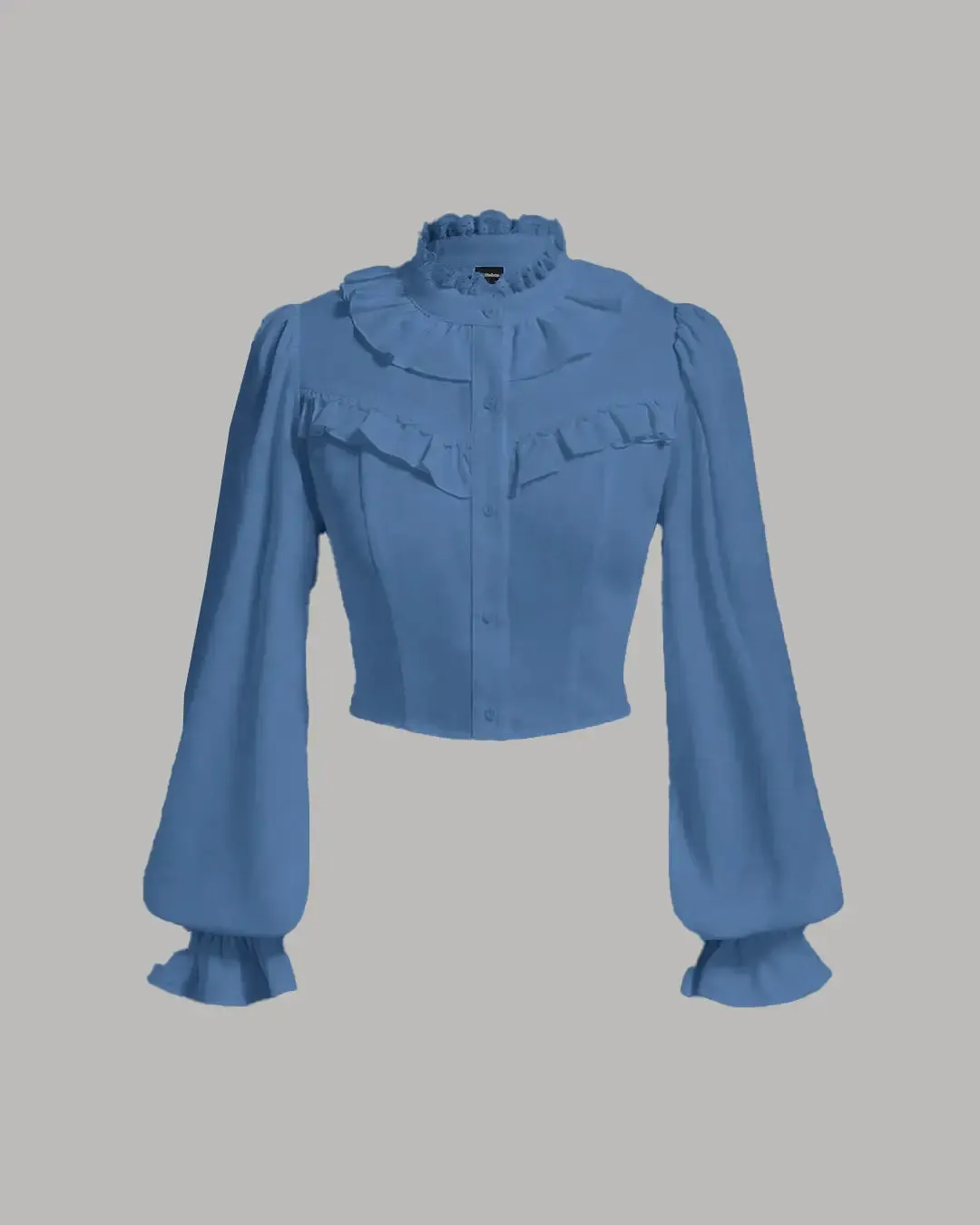 Ruffle Trim Flounce Sleeve Cropped Long Sleeve Top In Blue