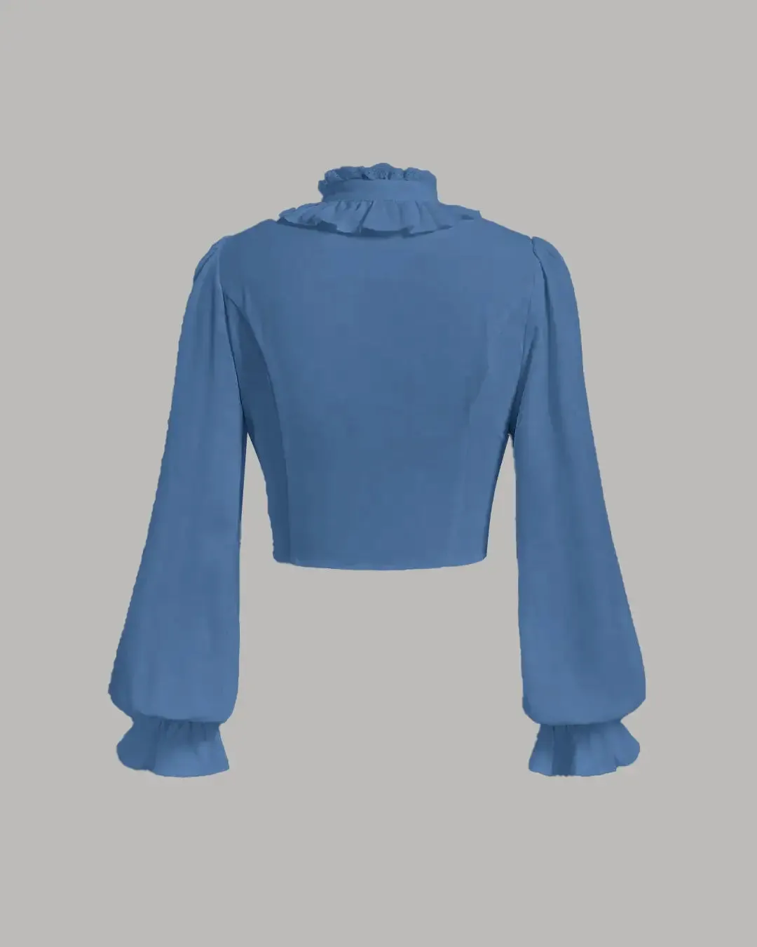 Ruffle Trim Flounce Sleeve Cropped Long Sleeve Top In Blue - Image 2