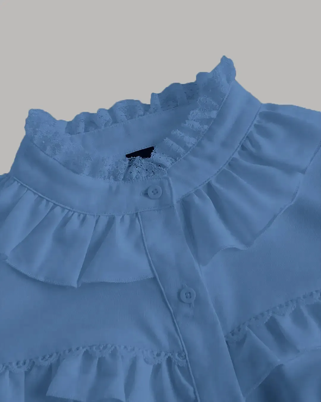 Ruffle Trim Flounce Sleeve Cropped Long Sleeve Top In Blue - Image 3