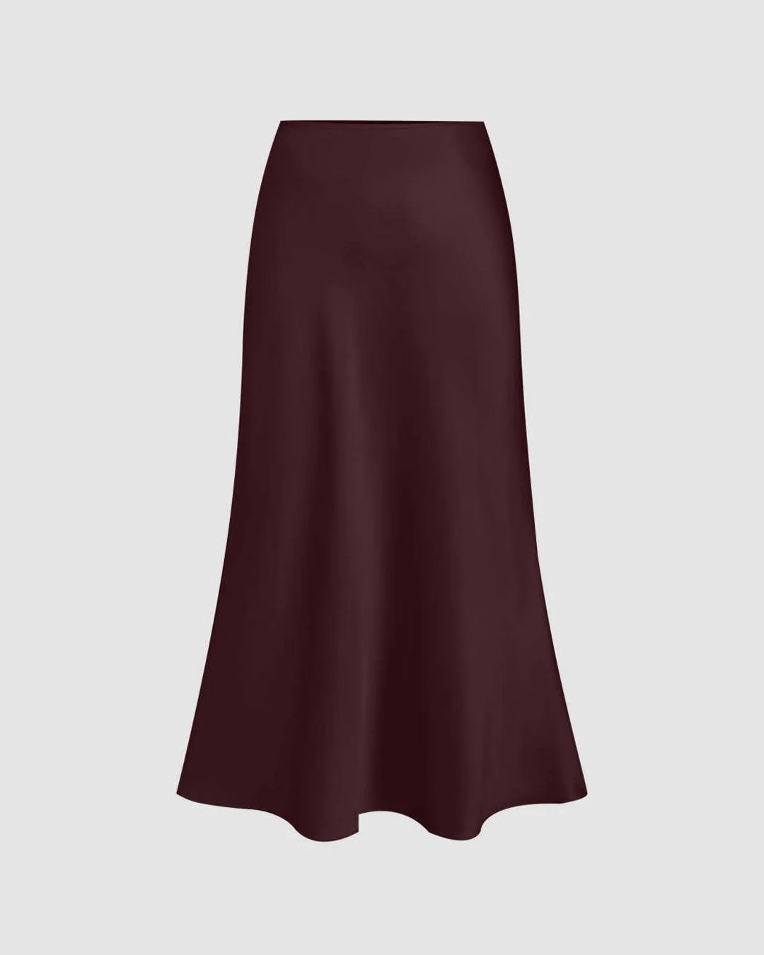 Satin Solid Ruffle Long Skirt In Wine