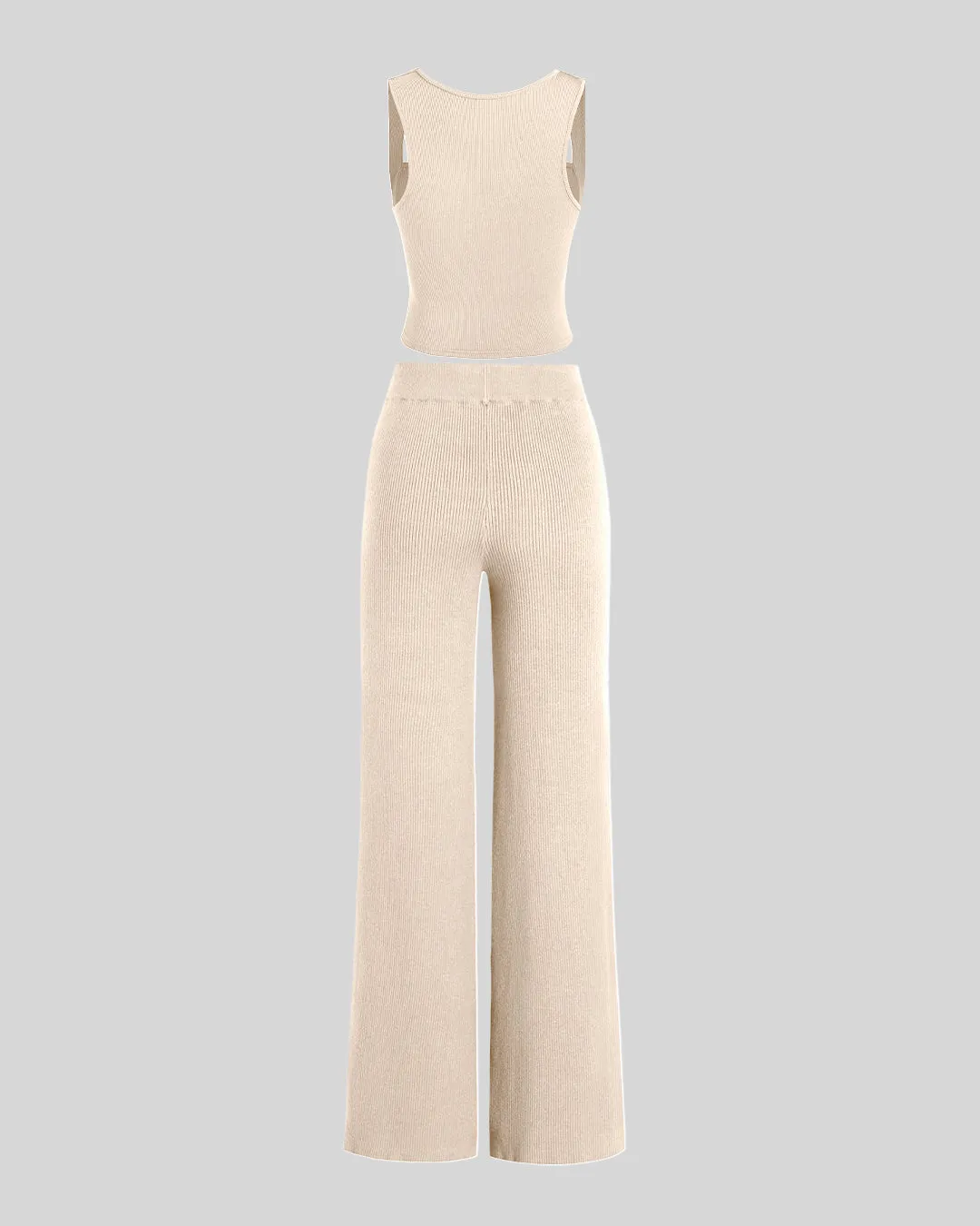 Set Of Two Ruched Square Neck Crop Top With Trouser In Apricot - Image 2
