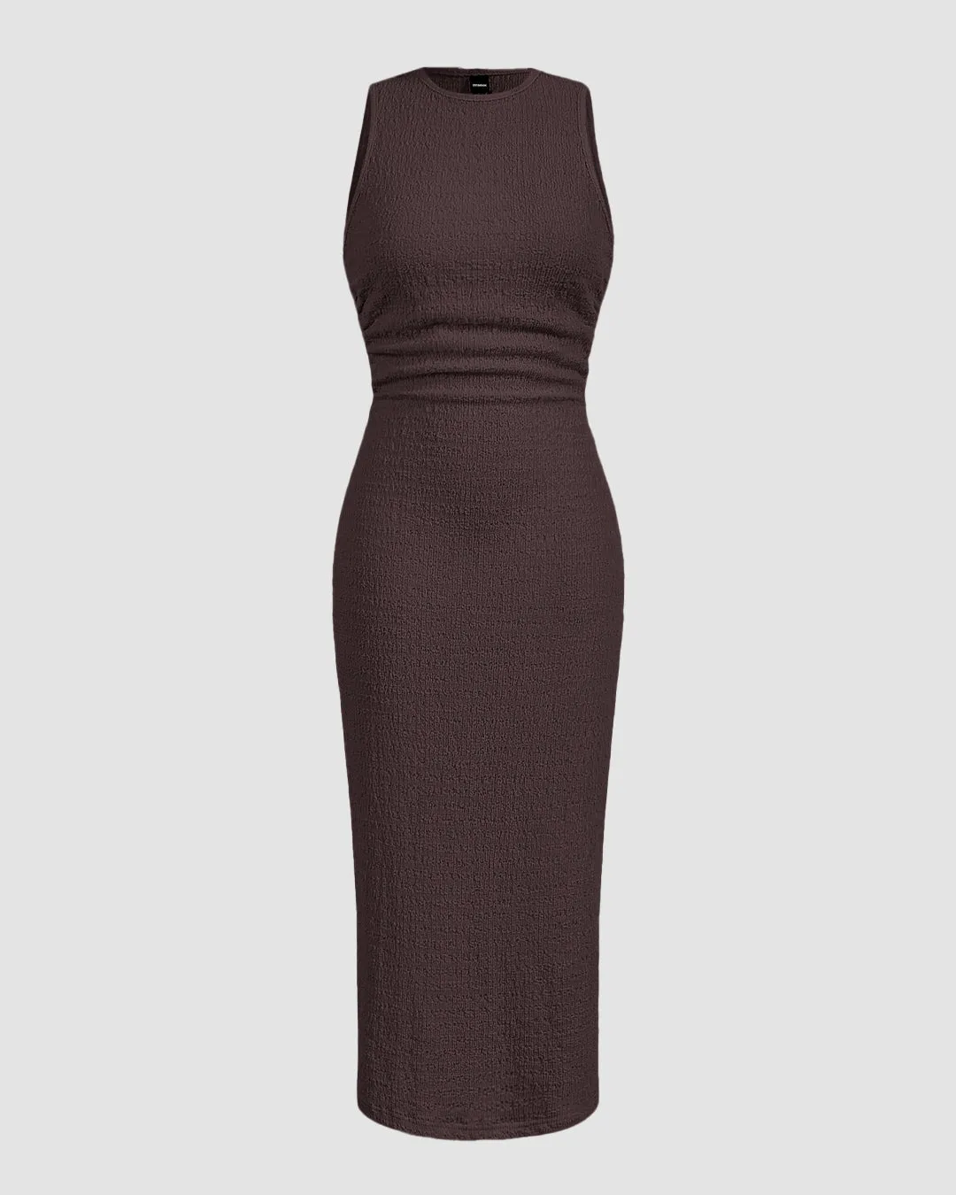 Sleeveless Round Neck Slim Fit Midi Dress in Brown