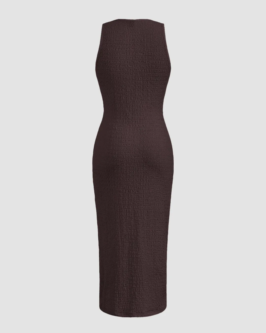 Sleeveless Round Neck Slim Fit Midi Dress in Brown - Image 2
