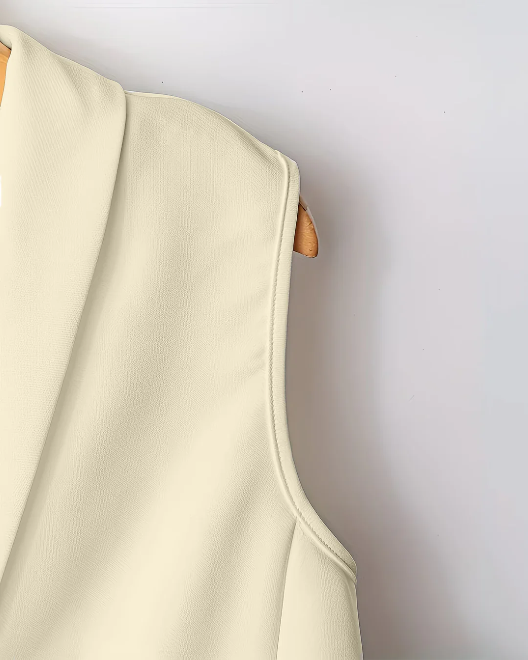 Sleeveless V-Neck Vest Button Front White Blazer Top and High-Waisted A-Line Pants Set in Beige - Image 3