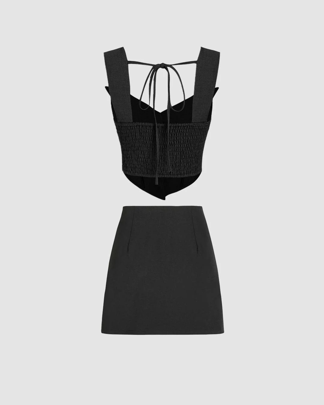 Solid Button Front Crop Vest Blazer & Split Skirt - Image 2