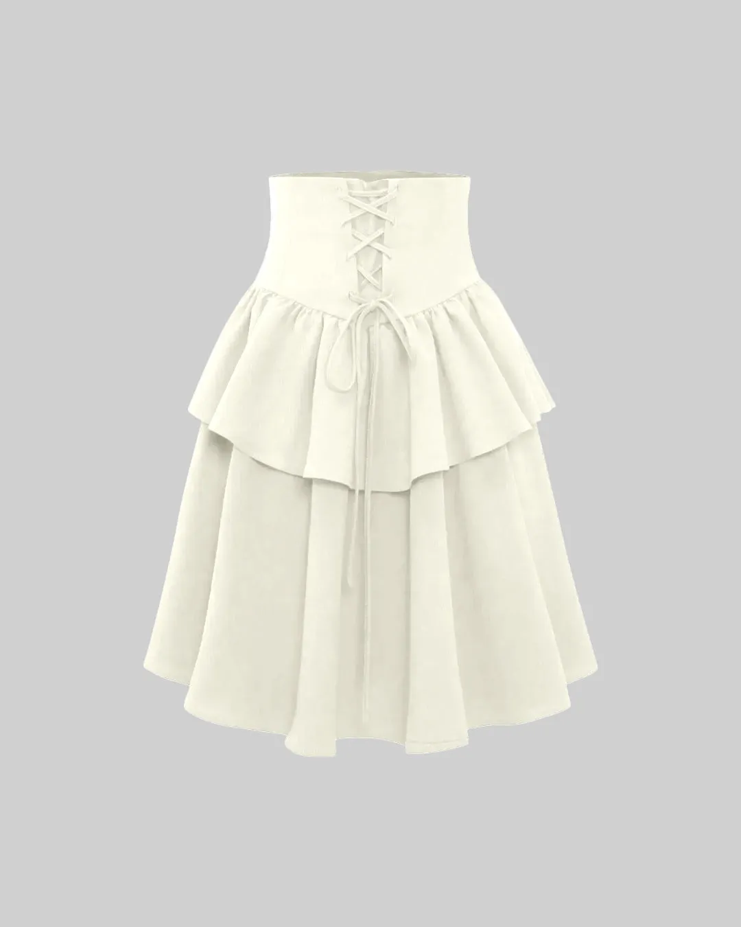 Solid Color Criss Cross Strap Ruffle Skirt In Cream