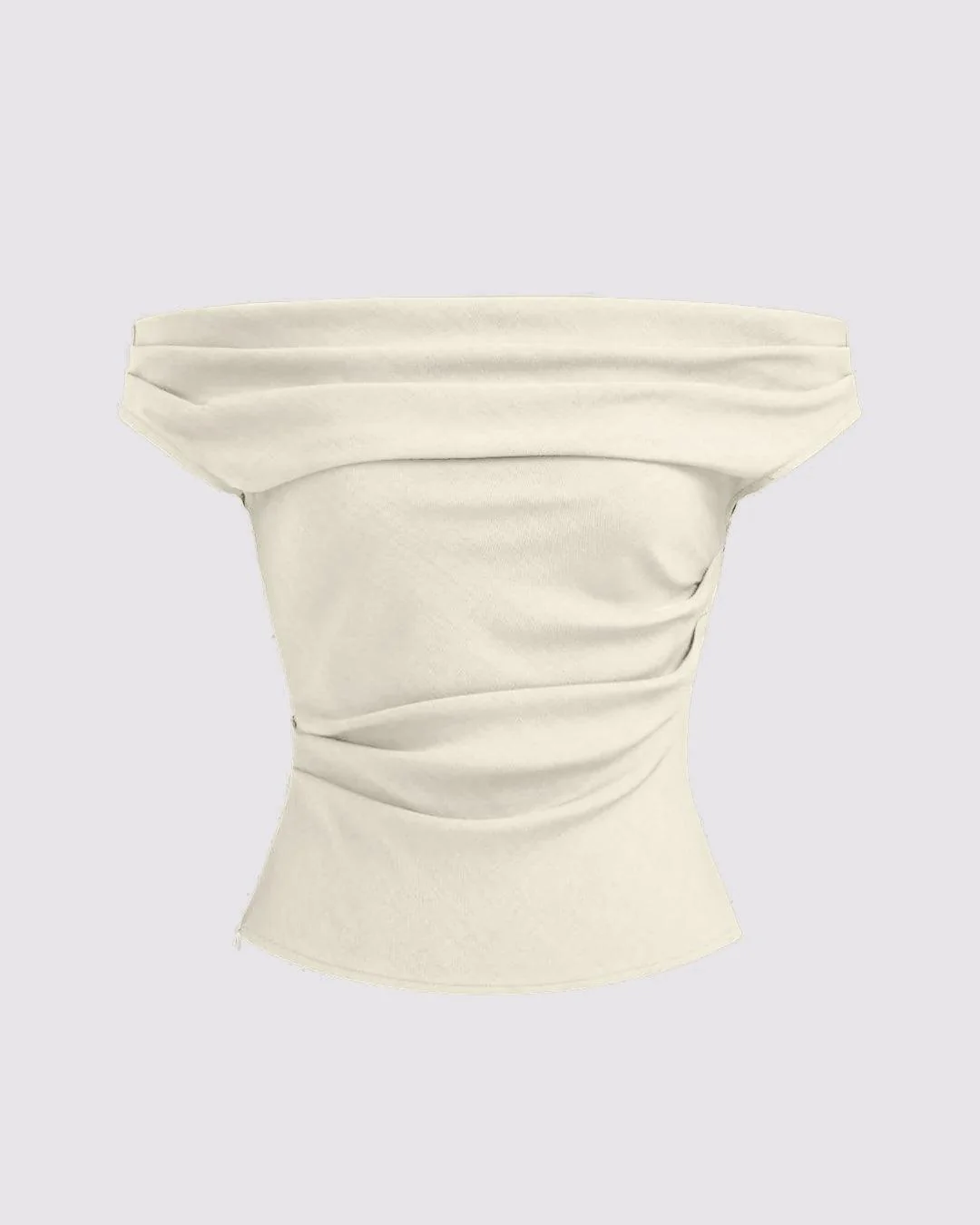 Solid Color Off-Shoulder Ruched Off White Top
