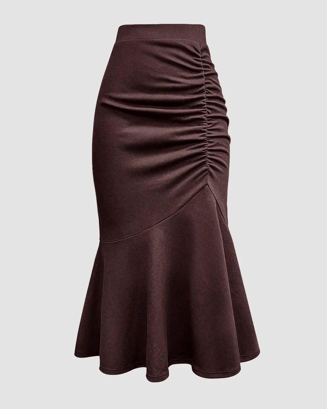 Solid Color Pleated Mermaid Chocolate Brown Skirt