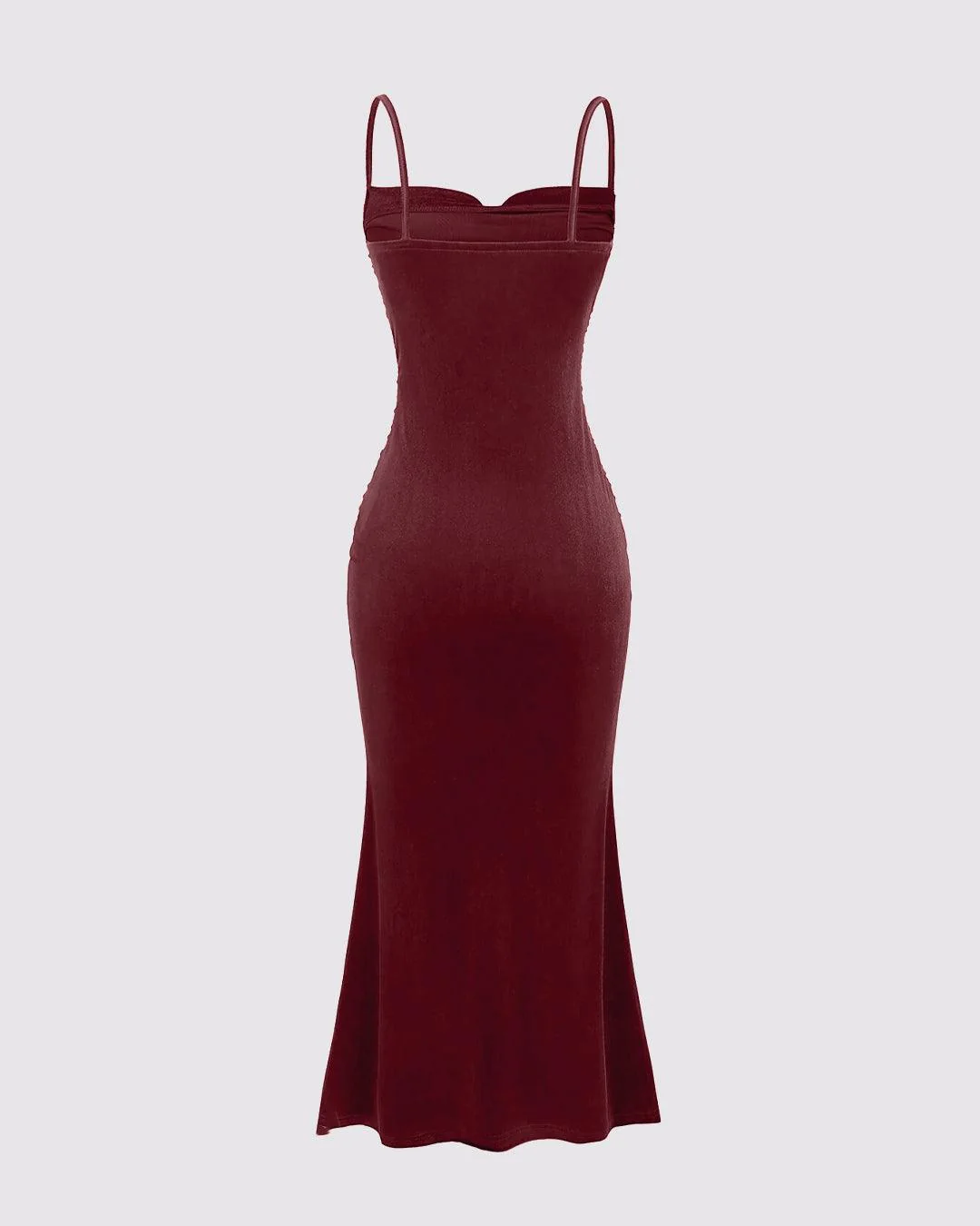 Solid Color Spaghetti Strap Ruched Mermaid Dress In Rose Gold - Image 2