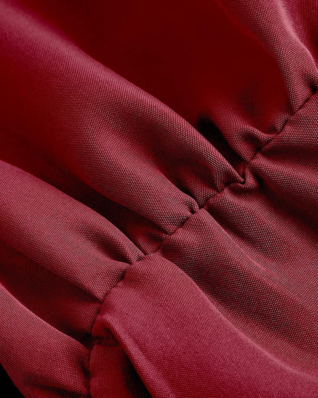 Solid Color Stand Collar Lantern Sleeve Top In Redberry - Image 3