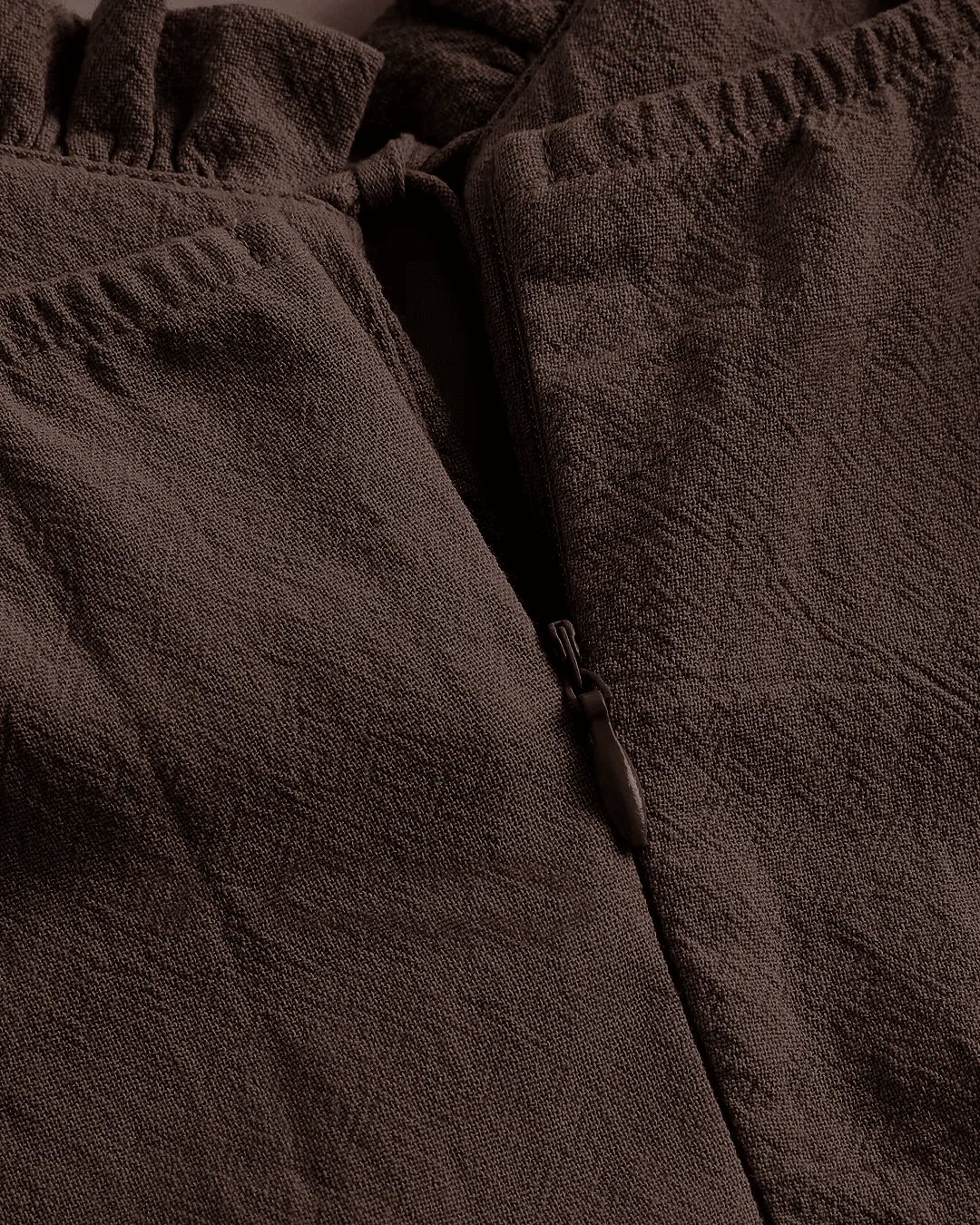 Solid Ruched Bust Ruffle Hem Cami Dress In Chocolate Brown - Image 3