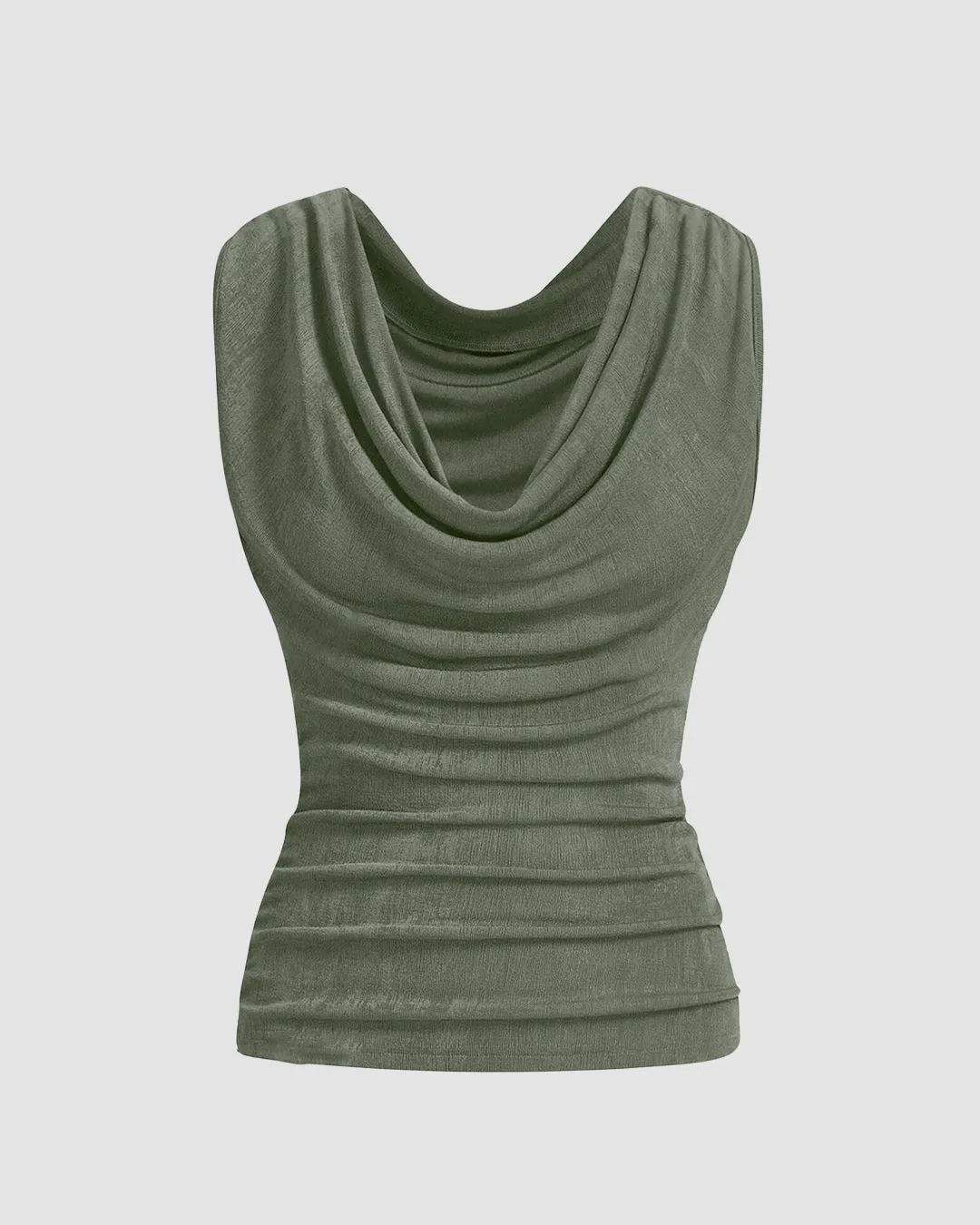 Solid Ruched Green Tank Top
