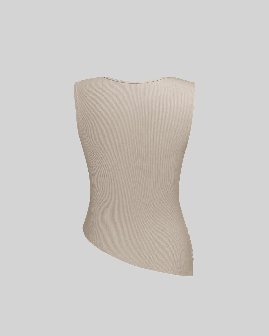 Solid Ruched Round Neck Crop Top In Apricot - Image 2