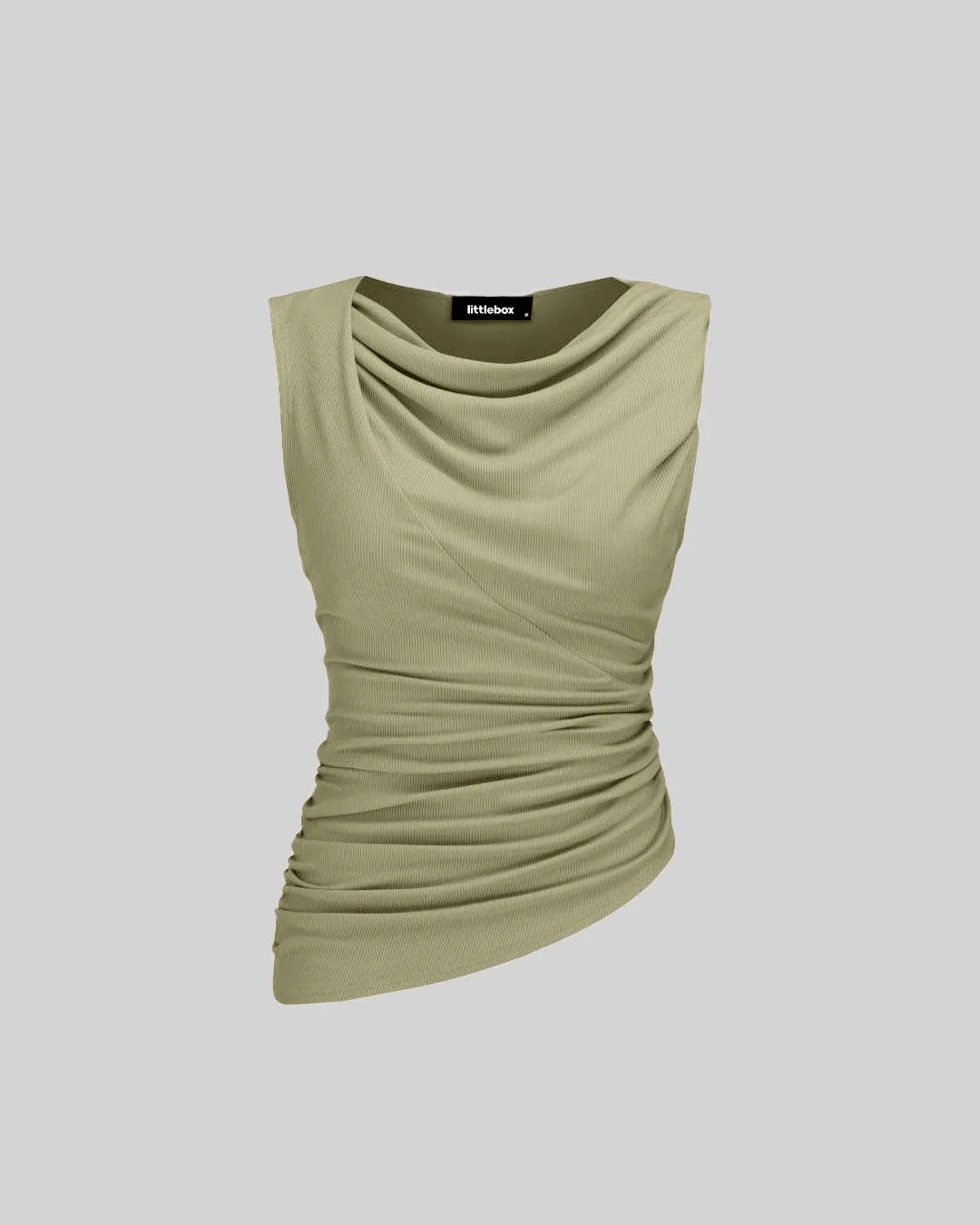 Solid Ruched Round Neck Crop Top In Sage