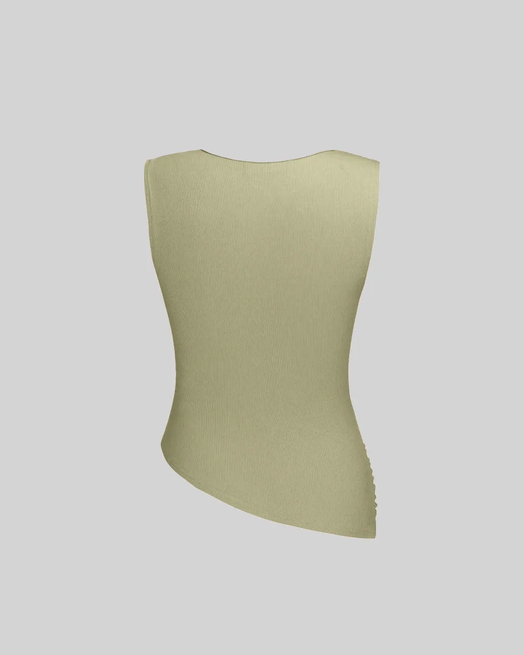 Solid Ruched Round Neck Crop Top In Sage - Image 2